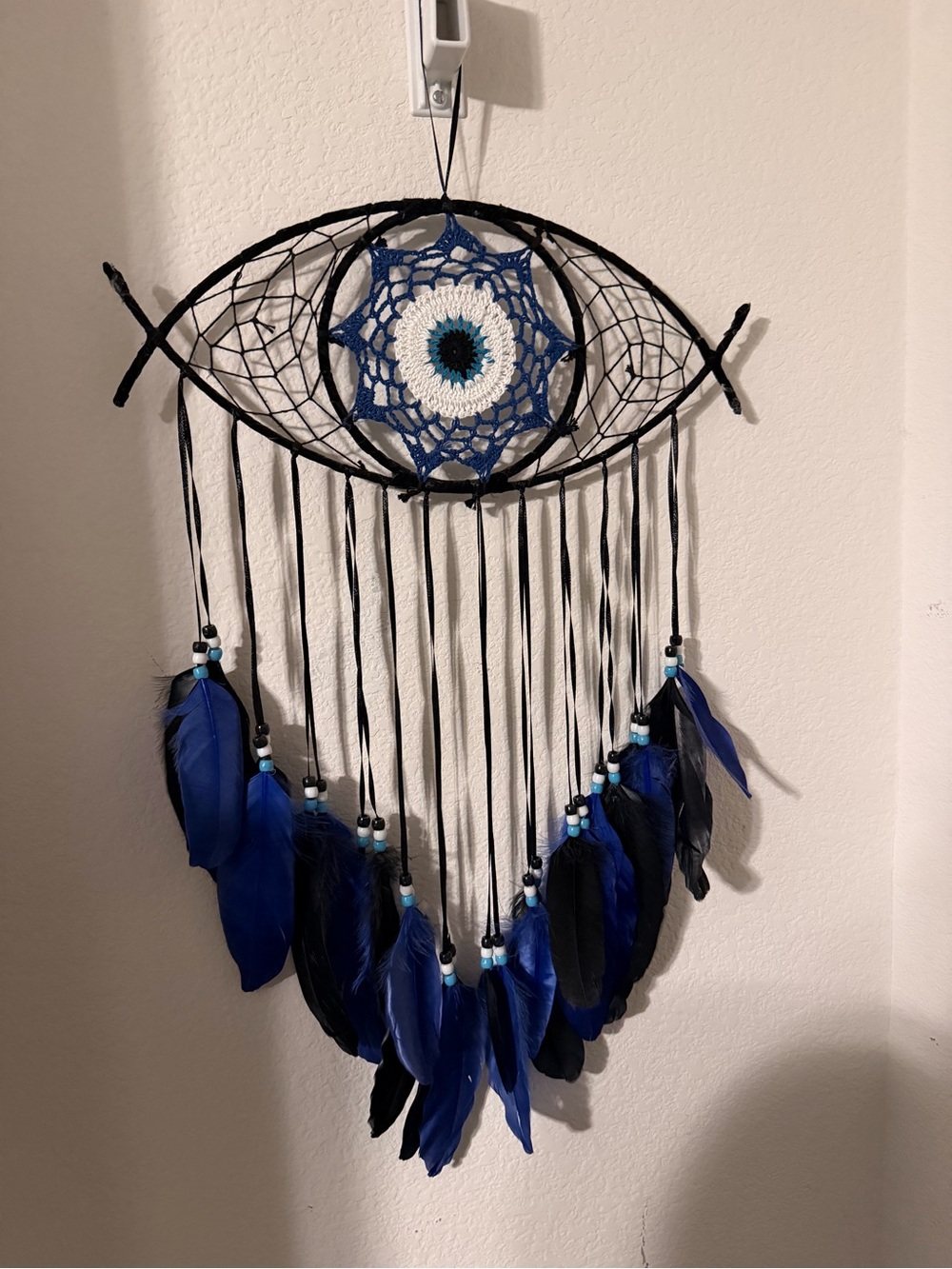 Handcrafted Blue and Black Eye Dreamcatcher Wall Decor